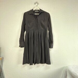 Tylho Womens Long Sleeve Black 100% Silk Button Down Shirt Dress Small Casual